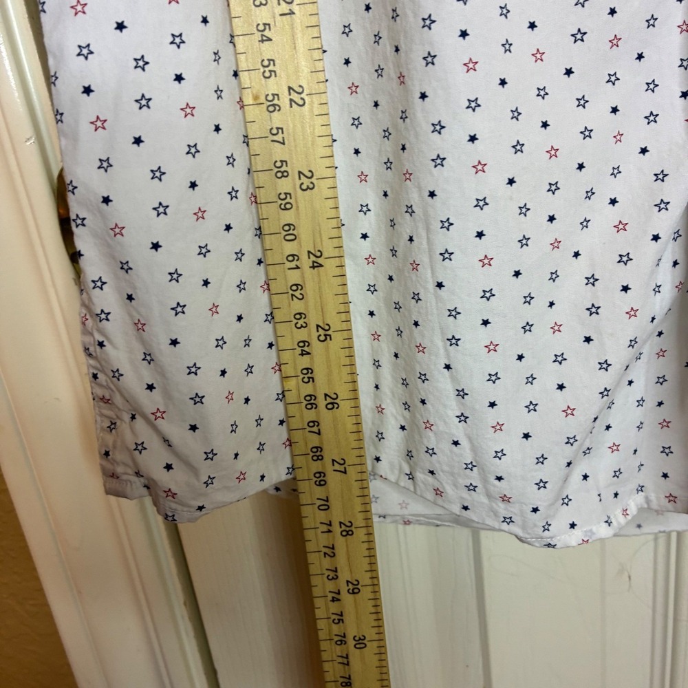 Tommy Hilfiger Button Down Shirt Star Print Short Sleeve L/G White 100% Cotton - Picture 4 of 9